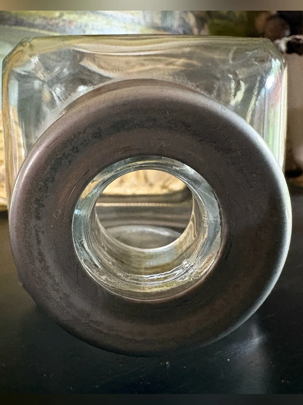 Italian Glass & Pewter Medium Geometric Decanter w/ Rounded Stopper Minimalist